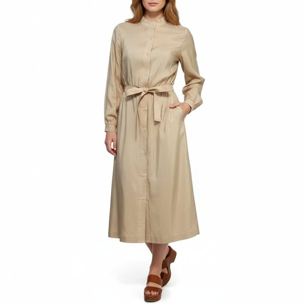 Vintage Silk Shirt Dress 1970s New Threads Belted Midi Hong Kong